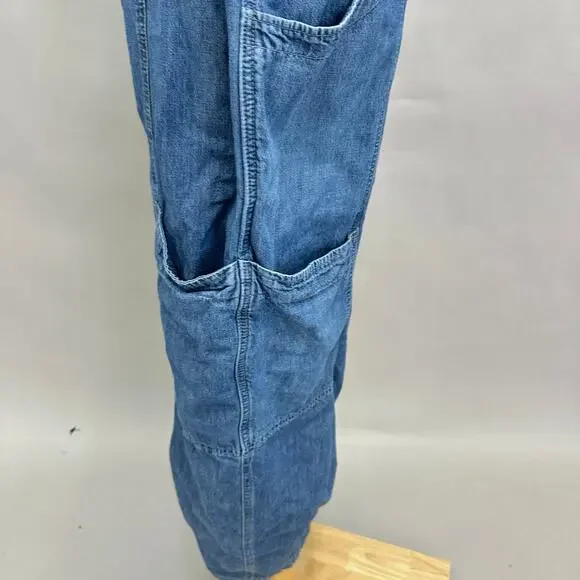 Free‎ People Archie Denim Jumpsuit Coveralls Utility Size Medium Barrel Leg